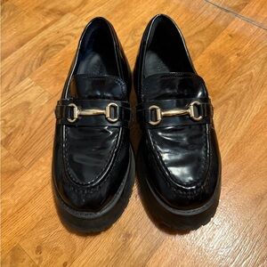 ASOS Black Platform Loafers with Gold Buckles